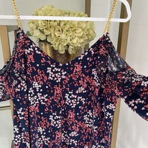 Michael Kors Navy Floral Dress with Gold Straps